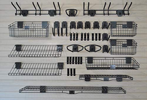 HandiWall Deluxe Accessory Kit with 46 Locking Bracket Hooks, Shelves, and Baskets for Slatwall Panels