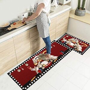 EGOBUY Chef Kitchen Rugs and Mats Washable Non Skid Absorbent Microfiber Kitchen Mats for Floor Anti-Fatigue Kitchen Mat Set of 2 Chef Kitchen Decoration Stain Resistant 15.7''x23.6'' + 15.7''x47.2'