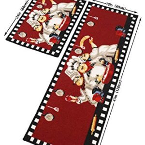 EGOBUY Chef Kitchen Rugs and Mats Washable Non Skid Absorbent Microfiber Kitchen Mats for Floor Anti-Fatigue Kitchen Mat Set of 2 Chef Kitchen Decoration Stain Resistant 15.7''x23.6'' + 15.7''x47.2'
