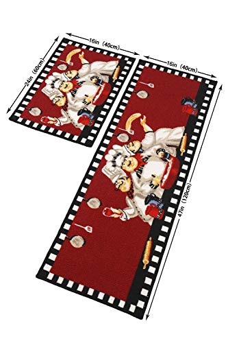 EGOBUY Chef Kitchen Rugs and Mats Washable Non Skid Absorbent Microfiber Kitchen Mats for Floor Anti-Fatigue Kitchen Mat Set of 2 Chef Kitchen Decoration Stain Resistant 15.7''x23.6'' + 15.7''x47.2'
