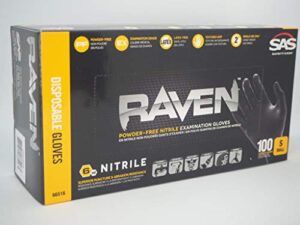 sas safety corp 66516 raven nitrile small black powder-free gloves