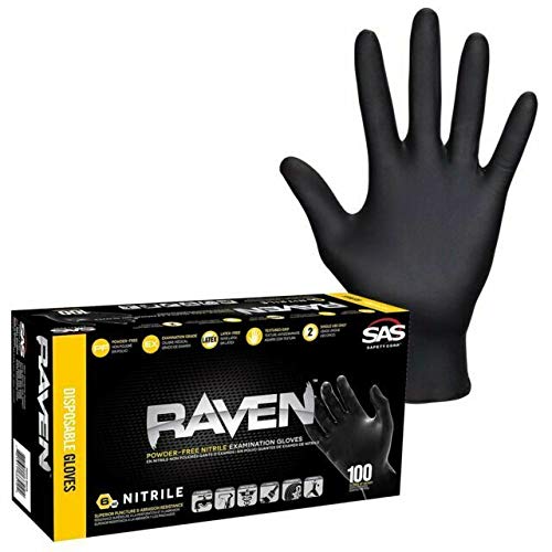 SAS SAFETY CORP 66516 Raven Nitrile Small Black Powder-free Gloves