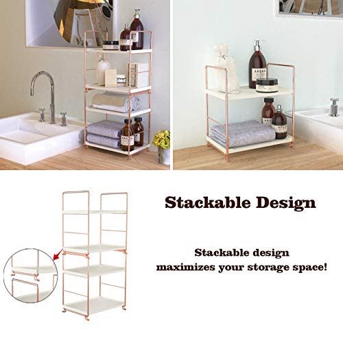 kaileyouxiangongsi Plastic/Metal Freestanding Stackable Organizer Shelf,Bathroom Countertop Storage Shelf Cosmetic Organizer Holder Kitchen Spice Rack,2-Tier Standing Rack (Rose Gold)