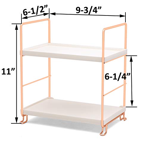 kaileyouxiangongsi Plastic/Metal Freestanding Stackable Organizer Shelf,Bathroom Countertop Storage Shelf Cosmetic Organizer Holder Kitchen Spice Rack,2-Tier Standing Rack (Rose Gold)