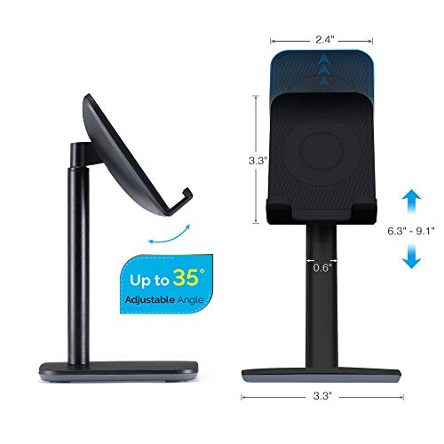Kavalan Upgraded Version Desktop Cell Phone Stand Tablet Holder, Height and Angle Adjustable Phone Holder Dock, Compatible with Tablet Up to 10.5 Inch (Black)