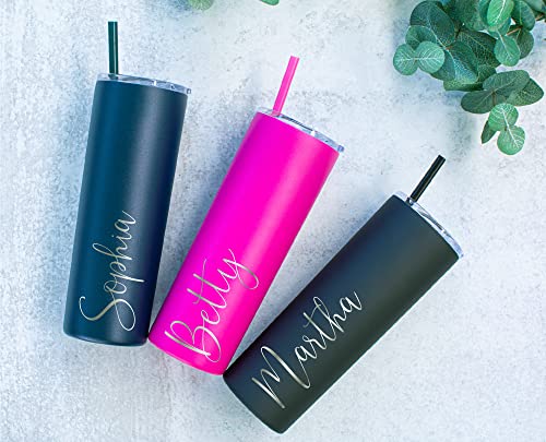 AVITO Personalized Tumbler - Laser Engraved - 20 oz Stainless Steel Skinny Tumbler - Includes Straw and Lid - Vacuum Insulated - Personalized Gift for Bridal Party, Birthday, Teacher Gift