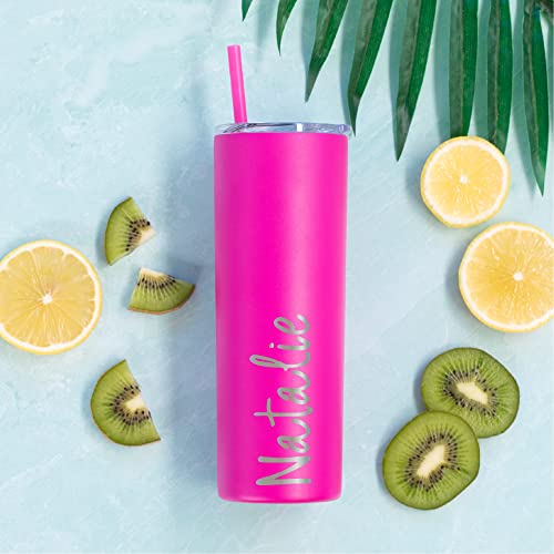 AVITO Personalized Tumbler - Laser Engraved - 20 oz Stainless Steel Skinny Tumbler - Includes Straw and Lid - Vacuum Insulated - Personalized Gift for Bridal Party, Birthday, Teacher Gift