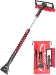 cofit car snow brush extendable 31" to 39", detachable snow removal broom with squeegee ice scraper heavy-duty for car truck suv mpv windshield windows