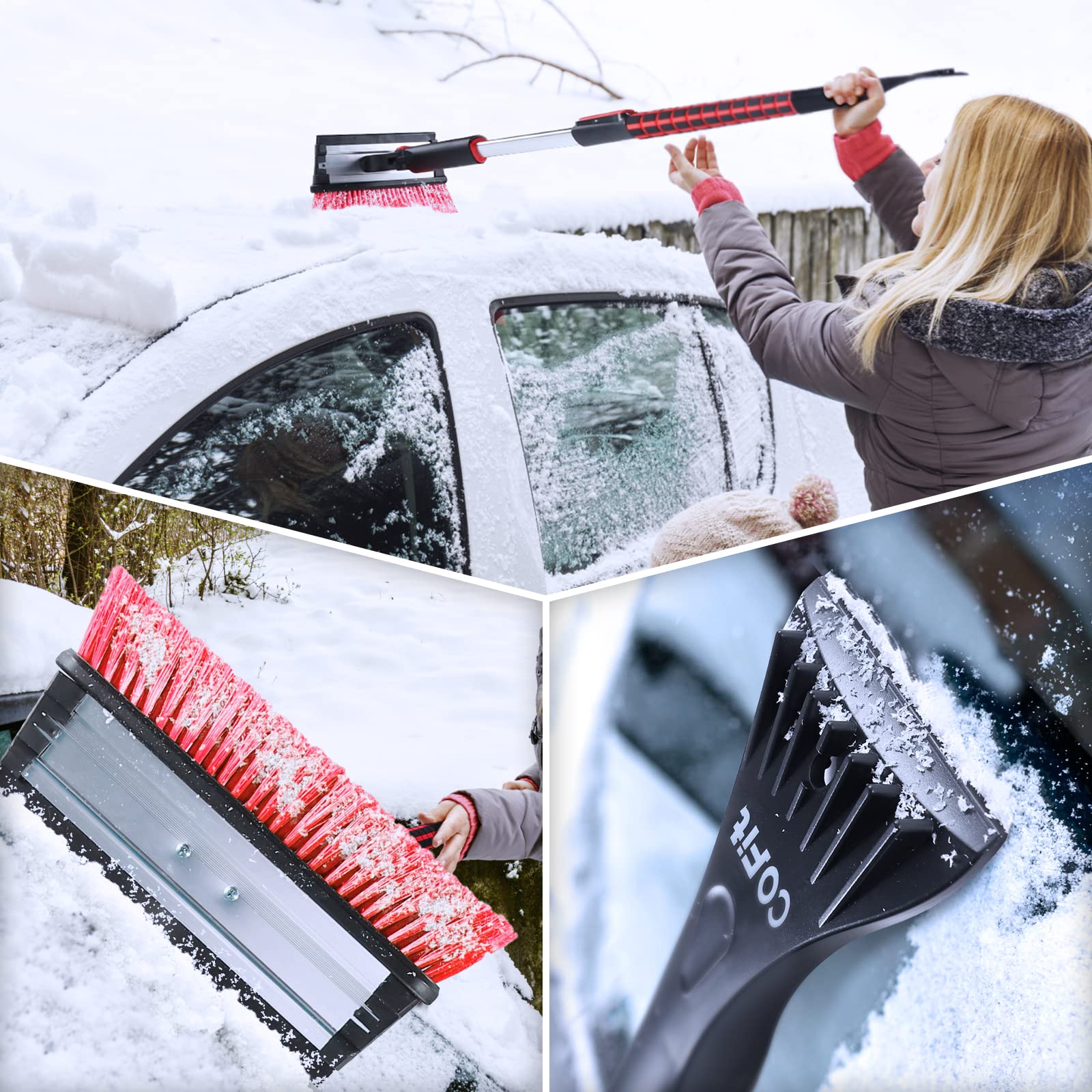 COFIT Car Snow Brush Extendable 31" to 39", Detachable Snow Removal Broom with Squeegee Ice Scraper Heavy-Duty for Car Truck SUV MPV Windshield Windows