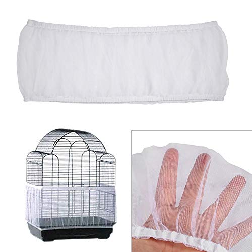 Birdcage Nylon Mesh Net Cover Guard Pet Birds Parrot Cage Seed Catcher Soft Ventilated Birdcage Skirt L Size(White)