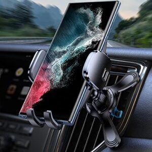 torras [full protection vent phone holder for car [vertical & circle vent friendly] stable phone mount holder 2 in 1 strong clamp air vent holder fits for iphone 14 13 12 pm &samsung 22 21 ultra