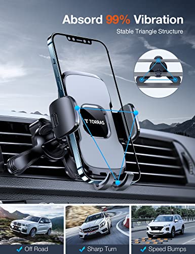 TORRAS [Full Protection Vent Phone Holder for Car [Vertical & Circle Vent Friendly] Stable Phone Mount Holder 2 in 1 Strong Clamp Air Vent Holder fits for iPhone 14 13 12 PM &Samsung 22 21 Ultra