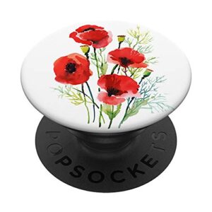 watercolor red poppy flower on white background pattern grip popsockets popgrip: swappable grip for phones & tablets
