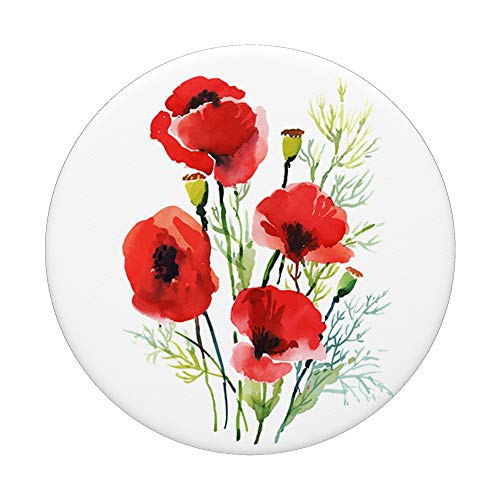 Watercolor Red Poppy Flower on white background Pattern Grip PopSockets PopGrip: Swappable Grip for Phones & Tablets