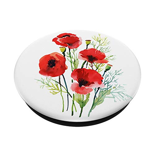 Watercolor Red Poppy Flower on white background Pattern Grip PopSockets PopGrip: Swappable Grip for Phones & Tablets