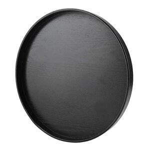 Wood Round Serving Trays, Non Slip Tray, Plastic, Round, 33cm / 12.99 inch, Black Wooden Plate Tea Food Server Dishes Water Drink Platter