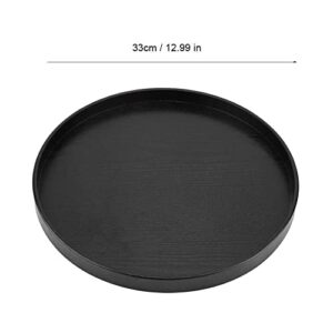Wood Round Serving Trays, Non Slip Tray, Plastic, Round, 33cm / 12.99 inch, Black Wooden Plate Tea Food Server Dishes Water Drink Platter