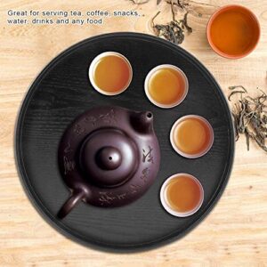 Wood Round Serving Trays, Non Slip Tray, Plastic, Round, 33cm / 12.99 inch, Black Wooden Plate Tea Food Server Dishes Water Drink Platter