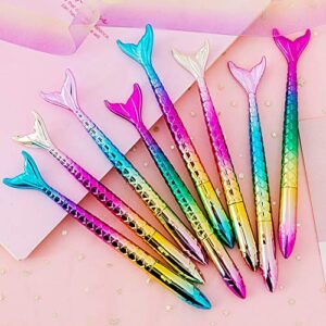 abgream pack of 24 mermaid pens - creative liquid gel ink rollerball pen for school home office stationery store kids girls women coworkers gift, party supplies (0.5mm black gel ink pen)