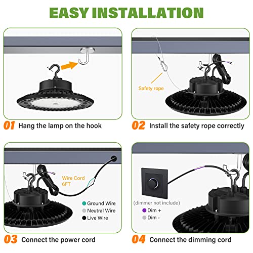 BFT LED High Bay Light 240W UFO 5000K 36,000LM,1-10V Dimmable,1000W HID/HPS Replacement,UL 5-Foot Cable,UL Certified Driver IP65,Hook Mount,Shop Lights,Garage,Factory,Warehouse,Workshop,Area Light.