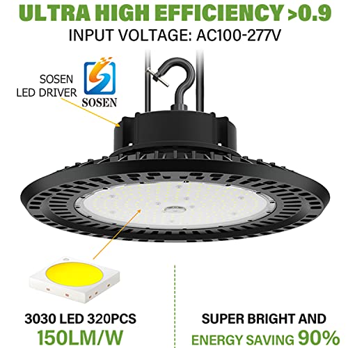 BFT LED High Bay Light 240W UFO 5000K 36,000LM,1-10V Dimmable,1000W HID/HPS Replacement,UL 5-Foot Cable,UL Certified Driver IP65,Hook Mount,Shop Lights,Garage,Factory,Warehouse,Workshop,Area Light.