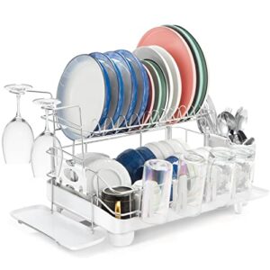 ohuhu dish drying rack with drainboard, 2-tier stainless steel dish racks with 360-degree swivel spout & utensil holder, large dish drainer for kitchen counter,27" x 13" x 13"