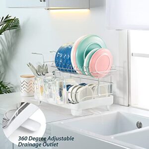 Ohuhu Dish Drying Rack with Drainboard, 2-Tier Stainless Steel Dish Racks with 360-Degree Swivel Spout & Utensil Holder, Large Dish Drainer for Kitchen Counter,27" x 13" x 13"