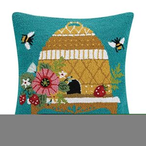 peking handicraft 30sn67c18sq poly filled hook throw pillow, wool and cotton (bee hive, 18-inch square)