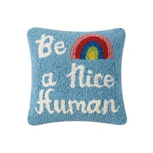 peking handicraft 30tg519c12sq poly filled hook throw pillow, wool and cotton (be a nice human, 12-inch square)