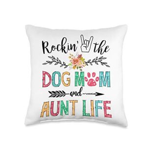 aunt and dog mom funny dog lover gifts rockin mom and aunt life dog lover mothers day gift throw pillow, 16x16, multicolor