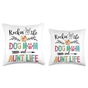 Aunt and Dog Mom Funny Dog Lover Gifts Rockin Mom and Aunt Life Dog Lover Mothers Day Gift Throw Pillow, 16x16, Multicolor