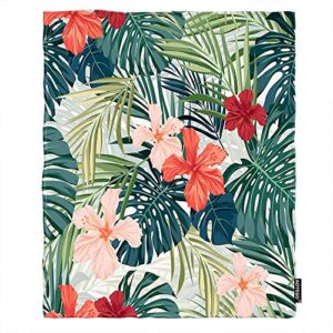 aoyego hibiscus flowers blanket summer colorful tropical plants floral palm tree bright color throw blanket lightweight soft 40x50 inch flannel for couch bedroom home chair puppy kitten pets