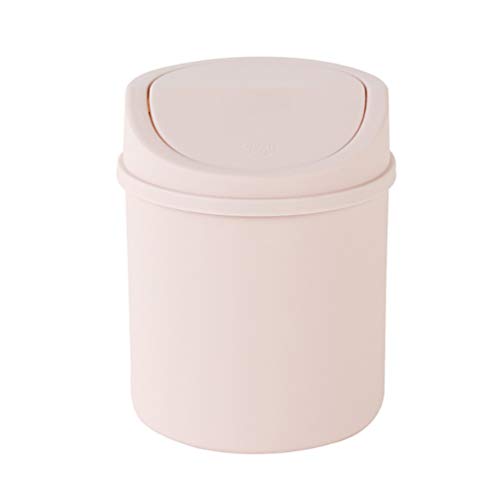 AKOAK 1 Pack Small Table Top Trash can, Mini Clamshell Wastepaper Basket, Simple, Convenient and Durable Household Plastic Storage Bin(Pink)