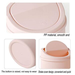 AKOAK 1 Pack Small Table Top Trash can, Mini Clamshell Wastepaper Basket, Simple, Convenient and Durable Household Plastic Storage Bin(Pink)