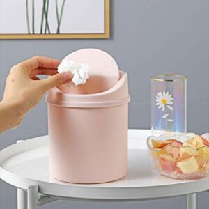 AKOAK 1 Pack Small Table Top Trash can, Mini Clamshell Wastepaper Basket, Simple, Convenient and Durable Household Plastic Storage Bin(Pink)