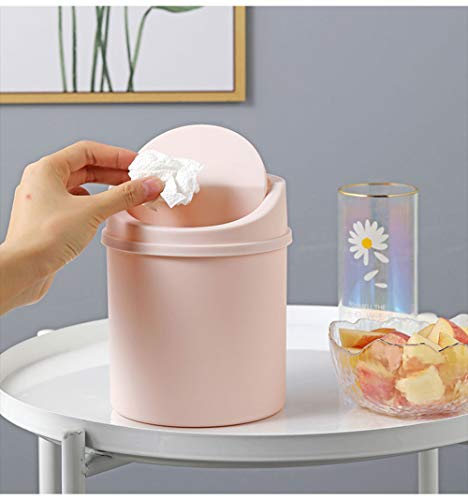 AKOAK 1 Pack Small Table Top Trash can, Mini Clamshell Wastepaper Basket, Simple, Convenient and Durable Household Plastic Storage Bin(Pink)