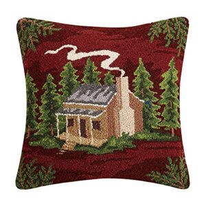 peking handicraft 30sjm10310c18sq poly filled hook throw pillow, wool and cotton (cabin, 18-inch square)