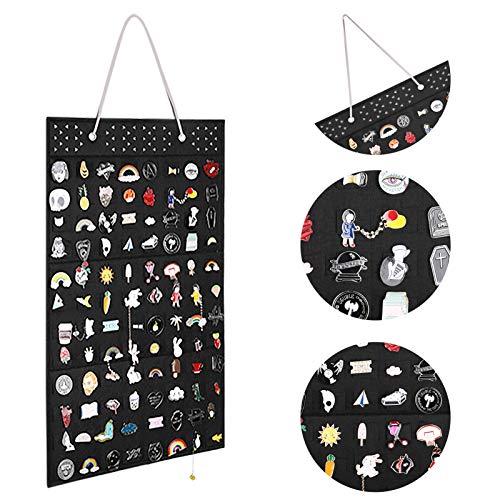 AROUY Wall Hanging Brooch Pin Display Organizer - Enamel Pin Display and Brooch Collection Storage Holder for Women or Men, up to 96 Pins (Organizer Only) (Black)