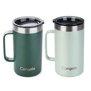 congela 22oz 2pack stainless steel insulated coffee mugs with handle, double wall stainless coffee mugs, vacuum camping cups set with lid (forest+desert sage,22oz 2pack)