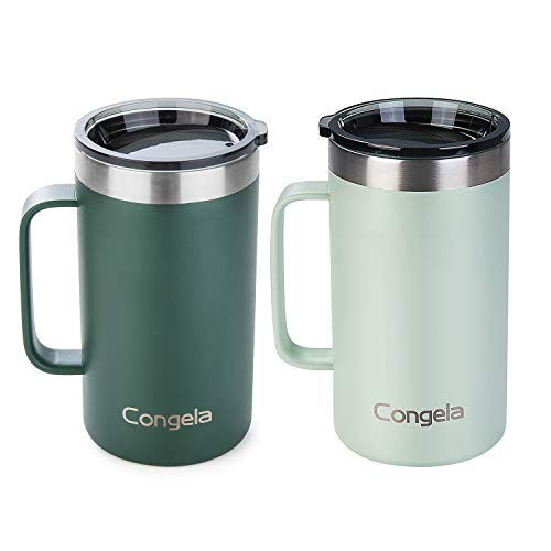 Congela 22oz 2Pack stainless steel insulated coffee mugs with handle, double wall stainless coffee mugs, vacuum camping cups set with lid (Forest+Desert Sage,22oz 2Pack)