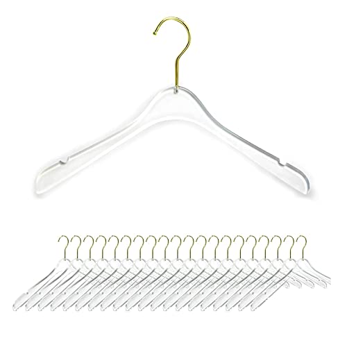 uyoyous Acrylic Clear Hangers 20 Pack Premium Quality Crystal Clear Hangers with Swivel Gold Hook Luxurious Shiny Clothes Hangers Standard Hangers (Clear)