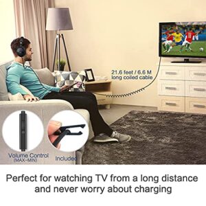 SIMOLIO Long Cord Headphones for TV and PC with Volume Control and Mic, 21.6FT/6.6M Extended Cable with Clip, RCA & 3.5mm AUX Audio, Fold-Flat Stereo Over Ear Wired TV Headphones, SM-906TV