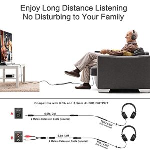 SIMOLIO Long Cord Headphones for TV and PC with Volume Control and Mic, 21.6FT/6.6M Extended Cable with Clip, RCA & 3.5mm AUX Audio, Fold-Flat Stereo Over Ear Wired TV Headphones, SM-906TV