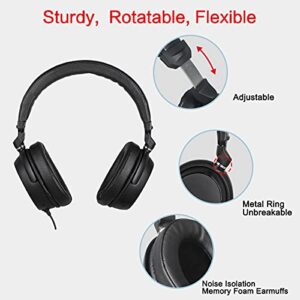 SIMOLIO Long Cord Headphones for TV and PC with Volume Control and Mic, 21.6FT/6.6M Extended Cable with Clip, RCA & 3.5mm AUX Audio, Fold-Flat Stereo Over Ear Wired TV Headphones, SM-906TV