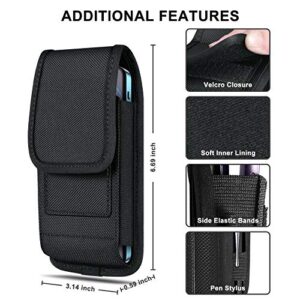 ykooe RFID Blocking Cell Phone Holster for iPhone 14 13 12 11 Pro Max, XR, XS Max, Samsung Galaxy S21 FE S20 S22 Ultra A12 A13 A53 A32 A52 A22 Nylon Belt Clip Loops Card Holder Pouch Case, Black