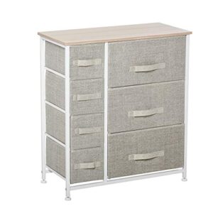 homcom 7-drawer dresser storage tower cabinet organizer unit, easy pull fabric bins with metal frame for bedroom, closets, grey