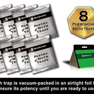 Maxguard Pantry Moth Traps (8 Pack) with Extra Strength Pheromones | Non-Toxic Sticky Glue Trap for Food and Cupboard Moths in Your Kitchen | Trap & Kill Pantry Pests |