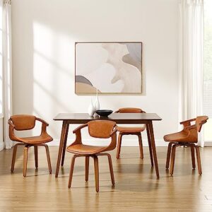 Art Leon Swivel Dining Chairs, Set of 2, Mid Century Modern Faux Leather Kitchen Dining Room Chair with Arms, Desk Chairs No Wheels, Brown