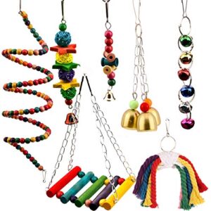 HOMEJIA Bird Chew Toys 7pcs Pet Birds Cage Toys Bird Rope Bird Swing Climbing Standing Toys Suitable for Small Parakeets, Cockatiel, Budgies Conure, Macaws, Parrots, Love Birds, Mynah, Finches