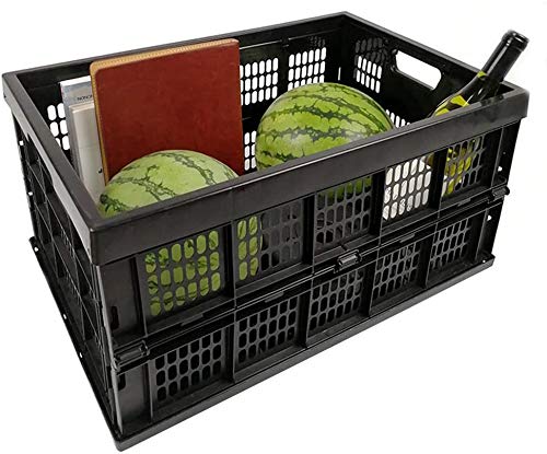 POOLWHALE 45L Collapsible Storage Bin/Container: Grated Wall Utility Basket/Tote,Black (Pack of 2)